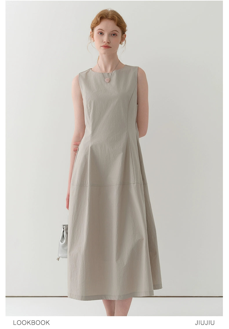 Structured Sleeveless Dress With Flared Hem