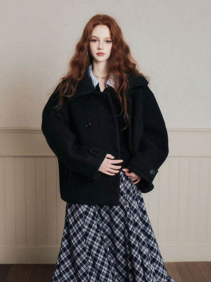Double-Breasted Oversized Wool Short Coat