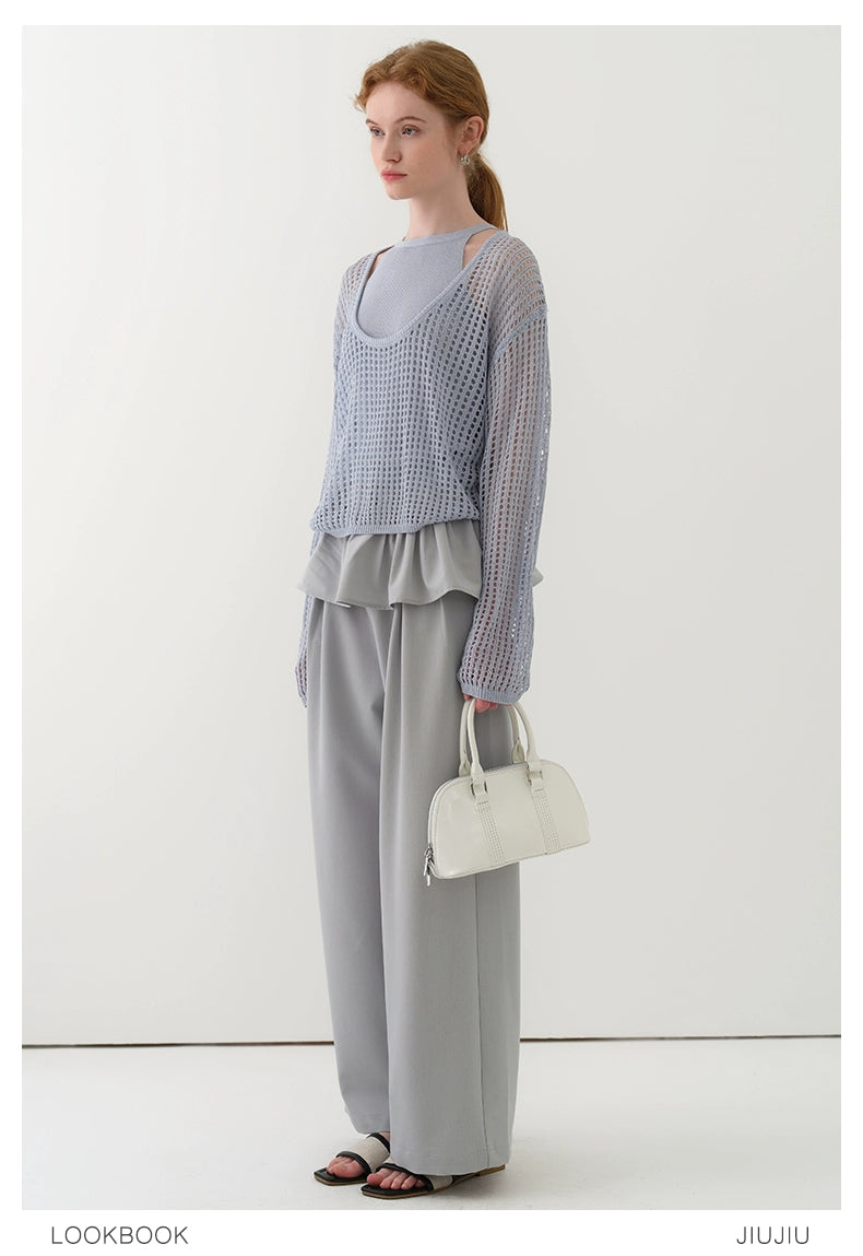 Mesh Knit Long Sleeve Top & Inner Set