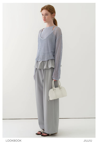 Mesh Knit Long Sleeve Top & Inner Set