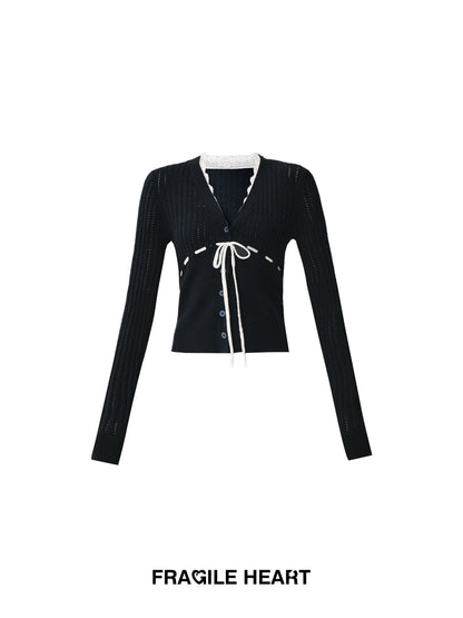 V-Neck Open-Knit Top & Pleated Mini Skirt