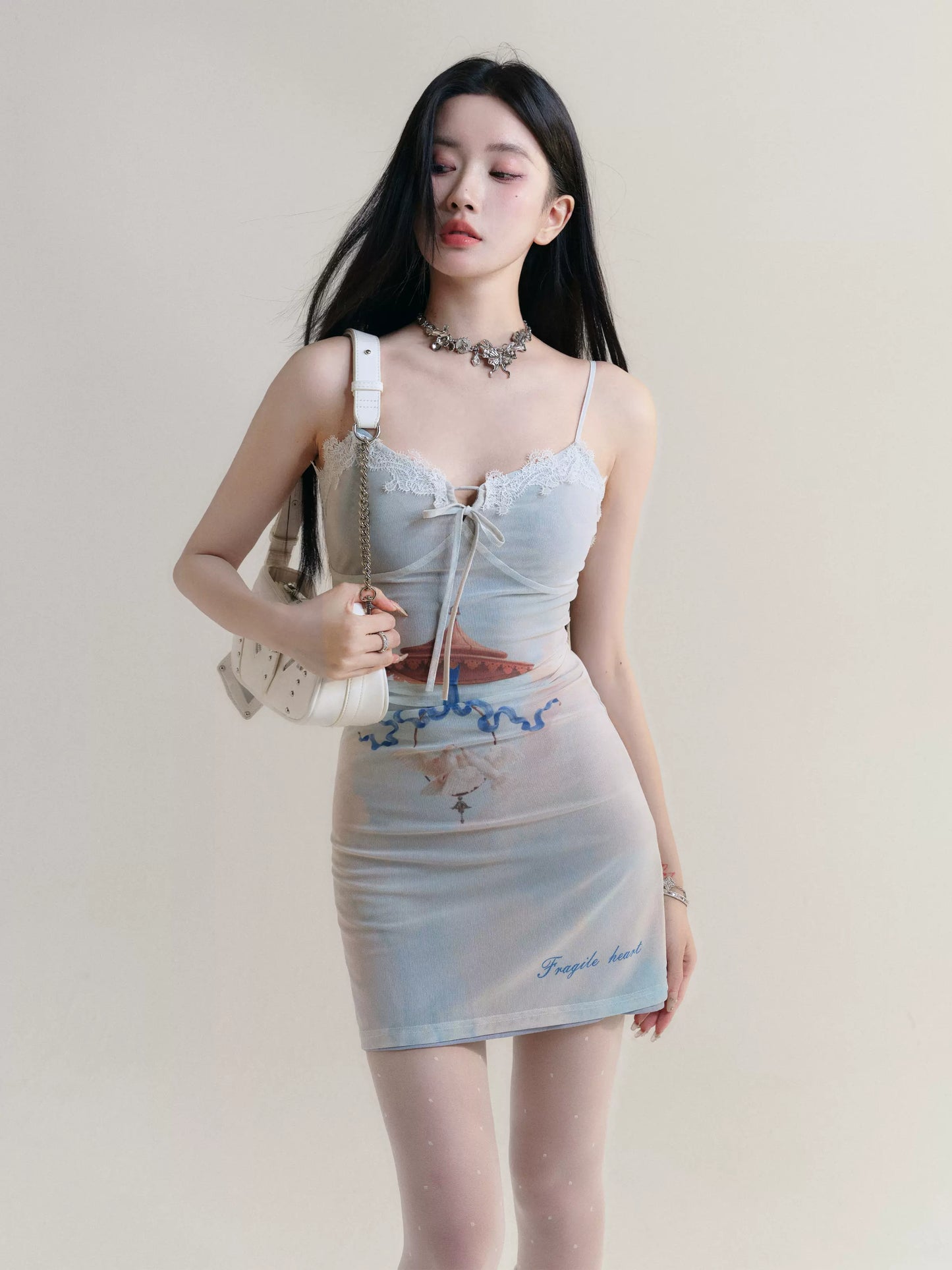 Body Conscious Sky Print Lingerie Mini Camisole Dress