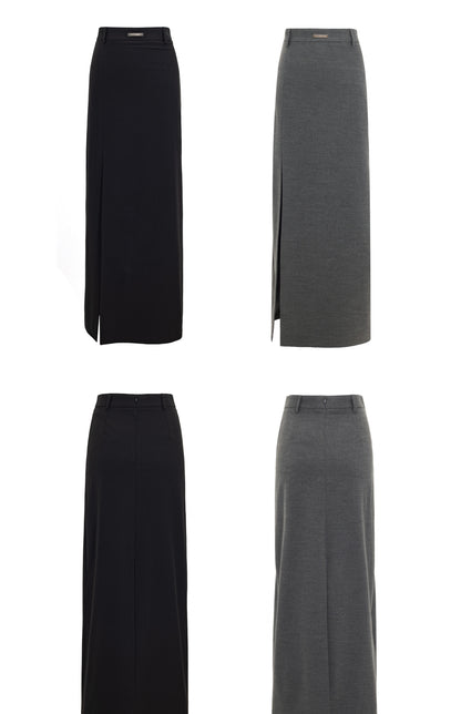 Double Slit Tailored Straight Maxi Skirt