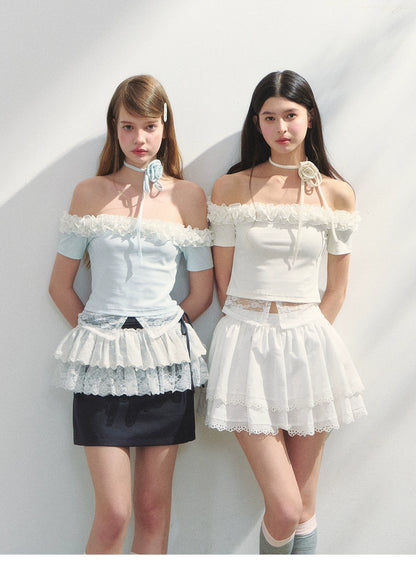 Lace Layered Mini Skirt With Tie Detail