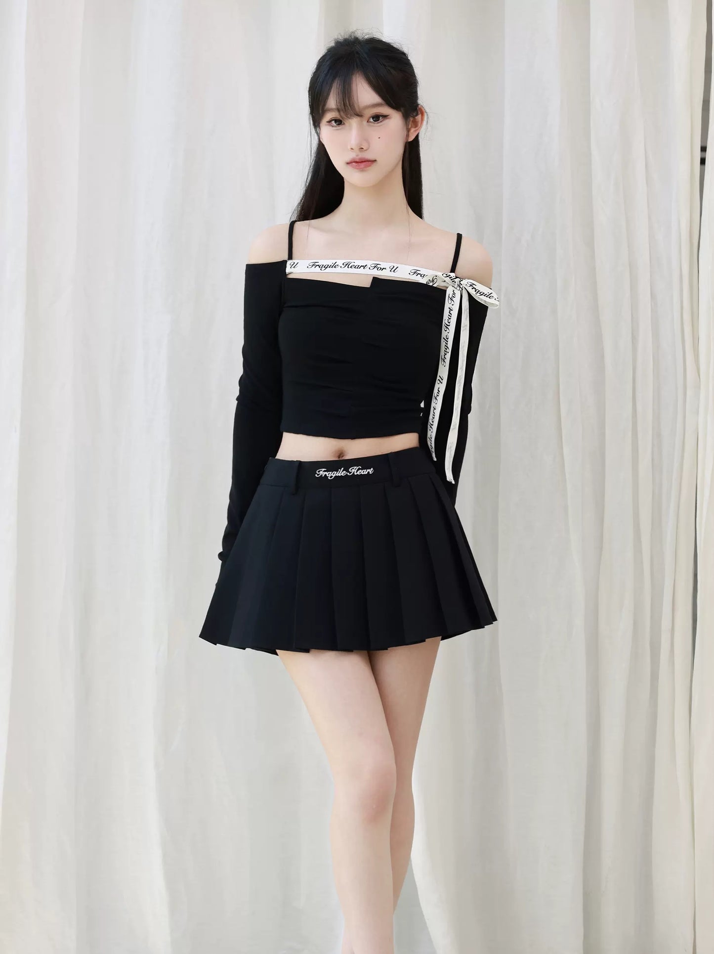 Embroidered Waistband Pleated A-Line Mini Skirt