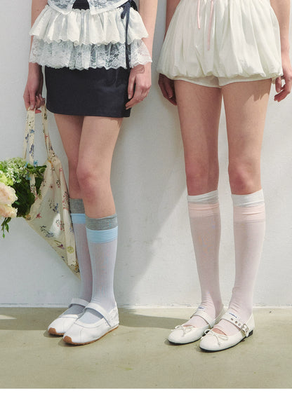 Contrast Stacked Sheer Open-Toe Socks