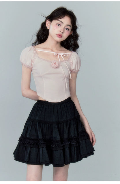 Jacquard Lace Fluffy High-waisted A-line Slim Skirt