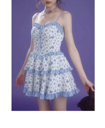 Floral Frilled Mini Camisole Dress With Matching Shorts