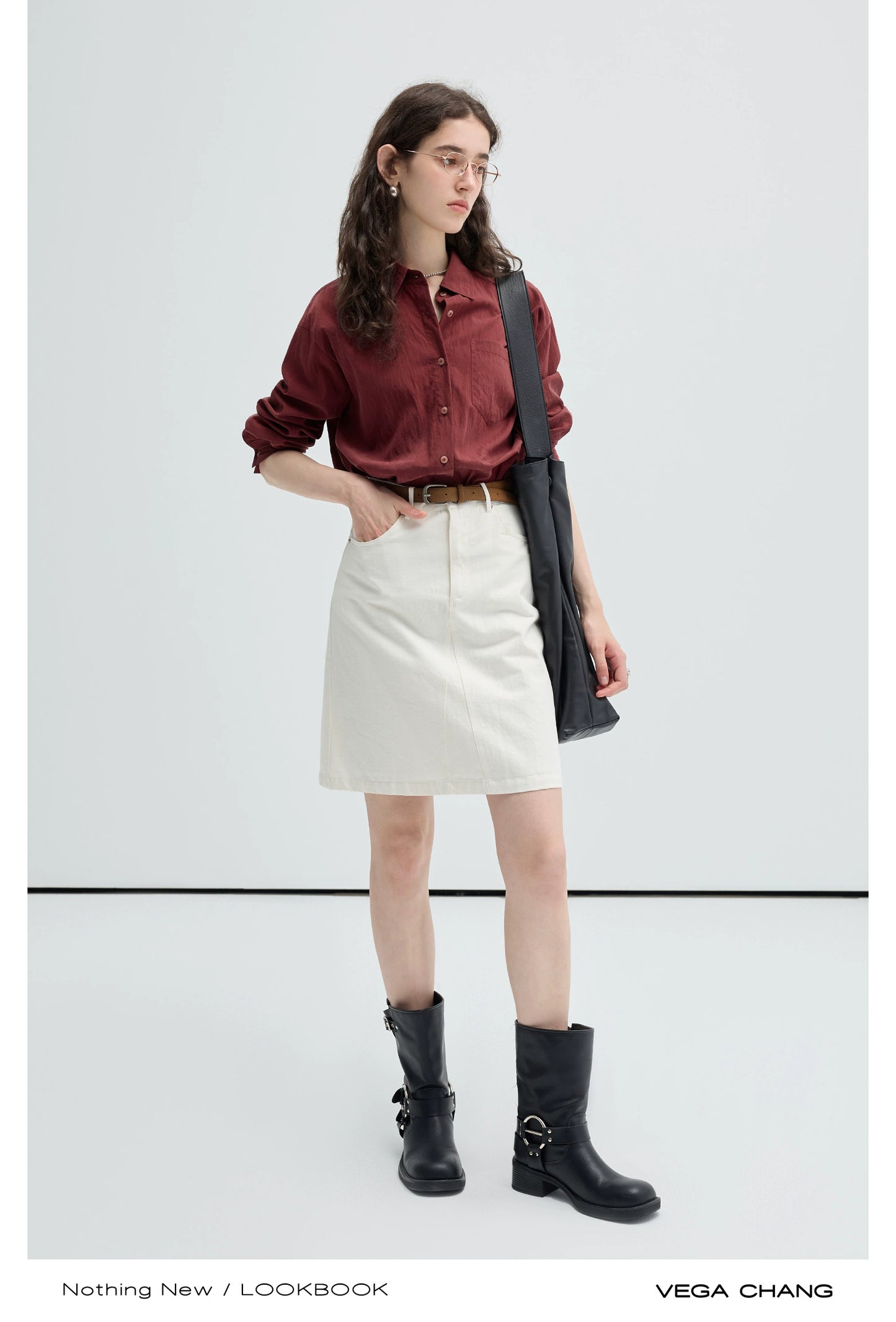 Wrinkled Texture Loose Fit Longline Color Shirt