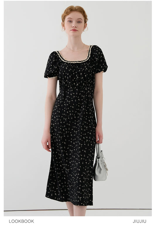 Lace-Trimmed Floral Dress With Back Tie