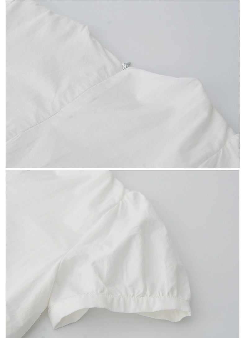 Puff-Sleeve Asymmetrical Ruffled Dress