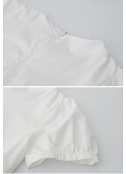 Puff-Sleeve Asymmetrical Ruffled Dress