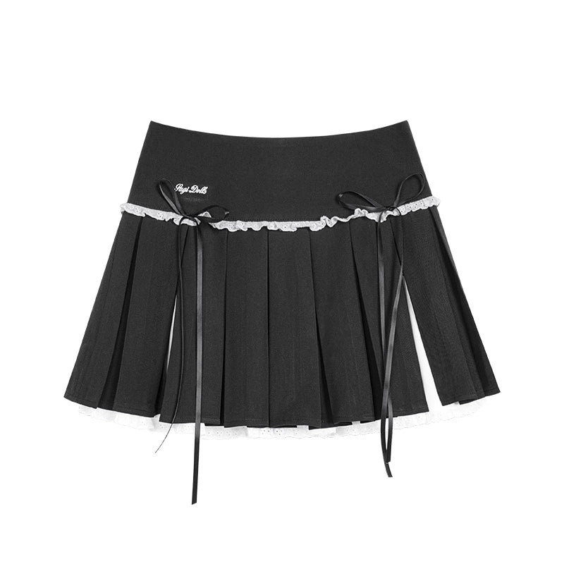 Pleated Layered Mini Skirt with Thin Ribbon Details