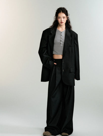 Oversized Shoulder-Padded Suit Jacket And Trousers