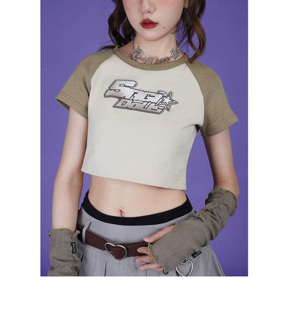 Y2K Cropped Raglan T-Shirt With Arm Sleeves