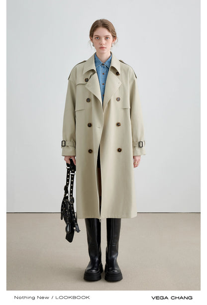 Belted Double Breast Midi Serge Trench Coat