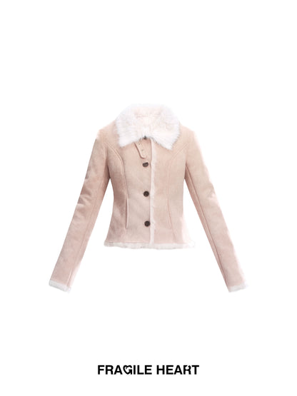 Faux Suede Fitted Jacket With Fur Lining