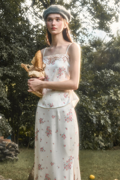 Pearl Satin Embroidered Camisole & Skirt