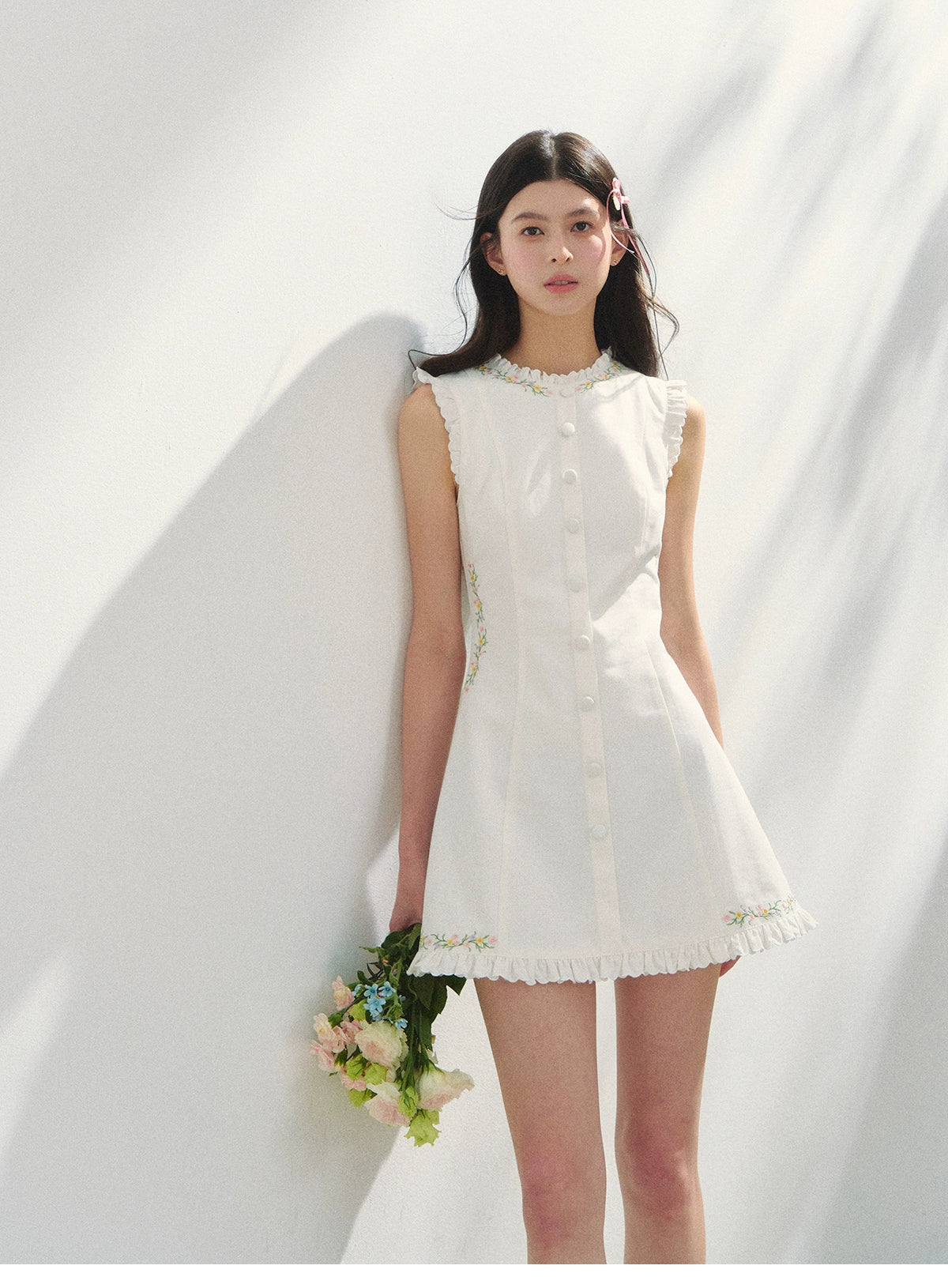 Sleeveless Floral A-Line Dress With Ruffles