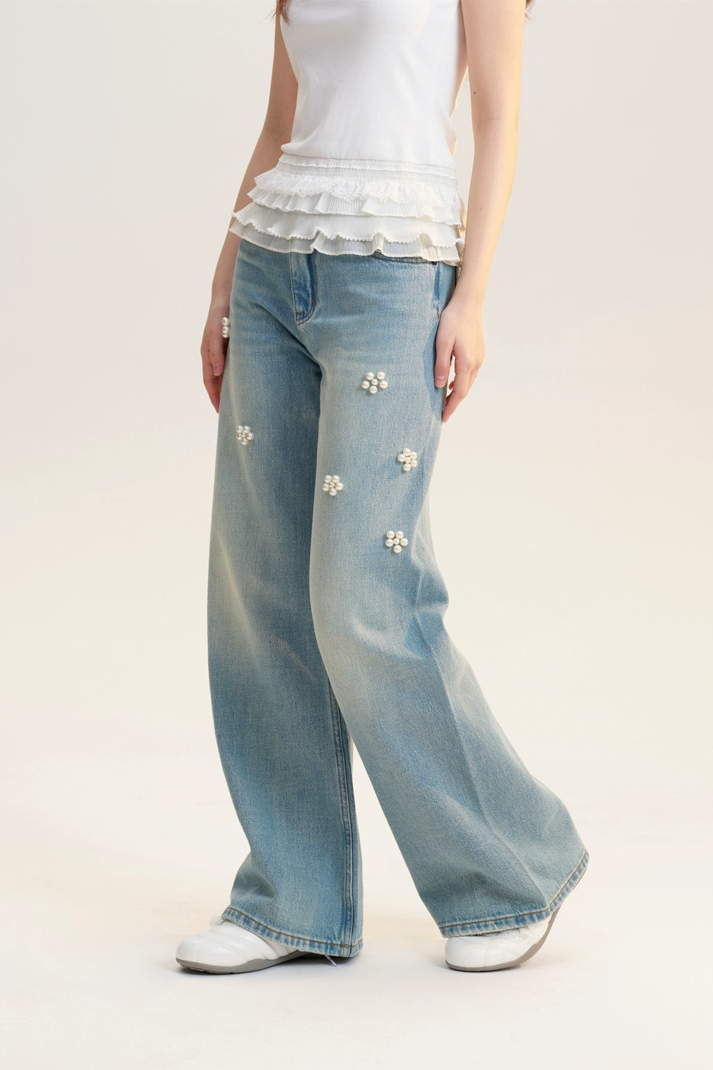 Beaded Flower-Accent Washed Jeans