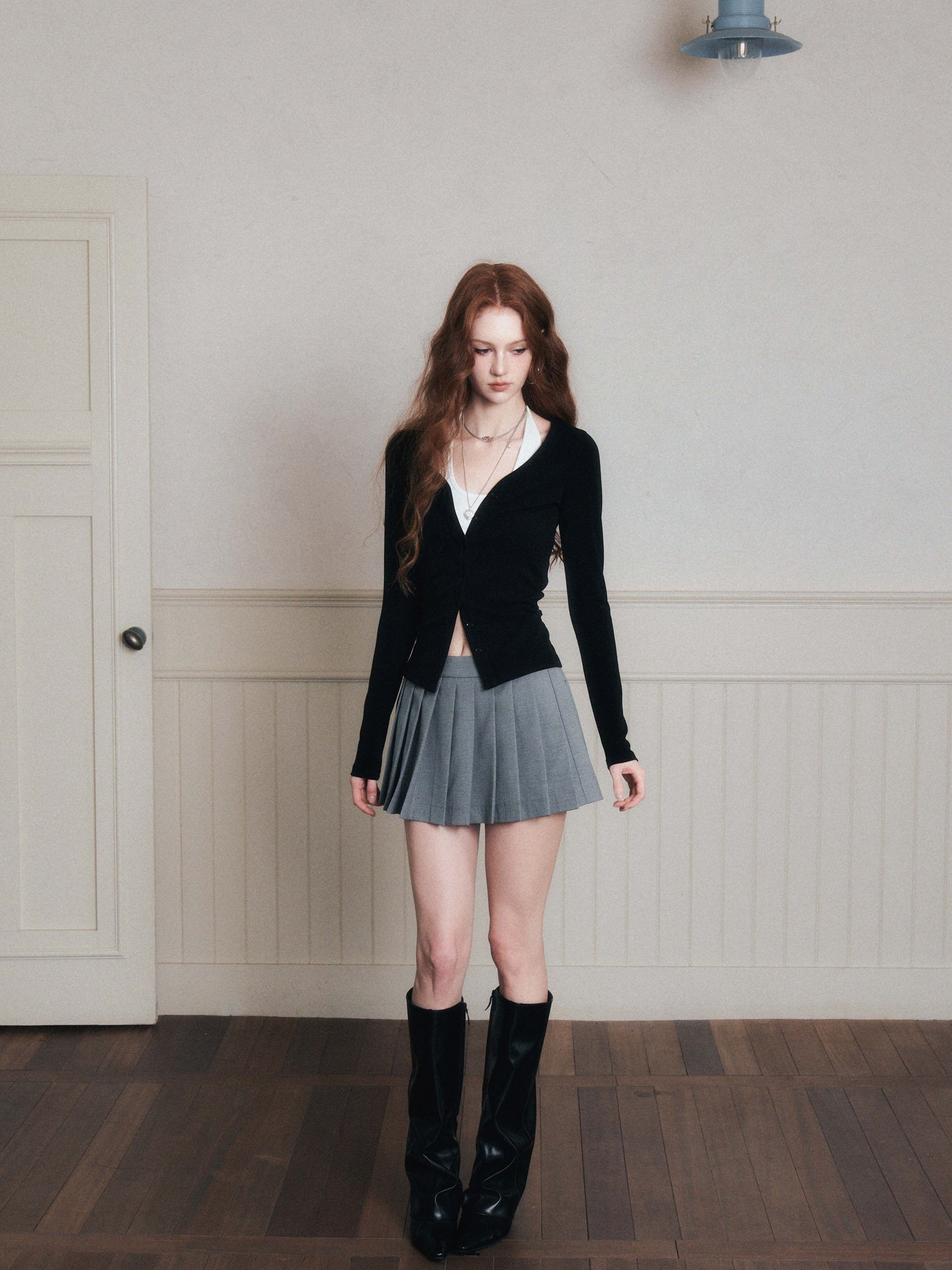 Low-Rise Pleated School-Style Skirt