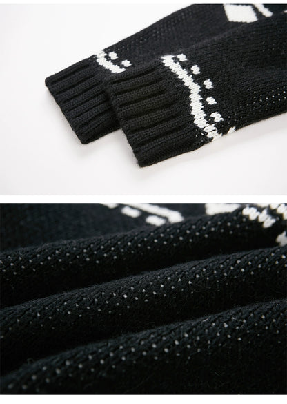 Jacquard Penguin Knit Hoodie With Removable Fur