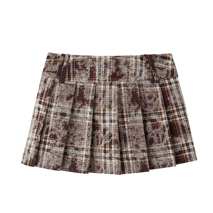 Maillard Style Contrast Plaid Shirt & Pleated Skirt