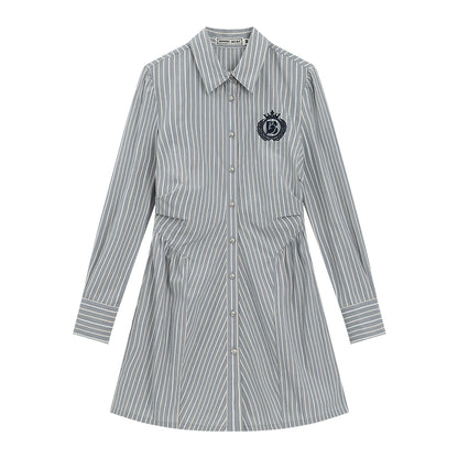 College Style Striped Embroidered High Waist Dress Shirt