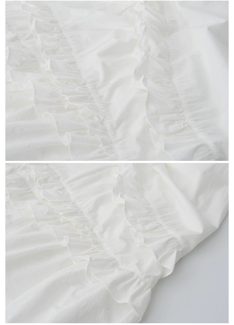 Puff-Sleeve Asymmetrical Ruffled Dress