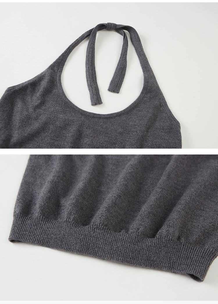 Halter Top And Knit Pullover Two-Piece Set