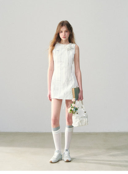 Rosette Ribbon Ruffle Mini Dress