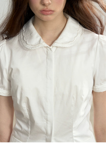 Scalloped Collar Blouse & Matching Mini Skirt