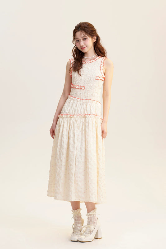 Floral Smocked Dress With Contrasting Edge