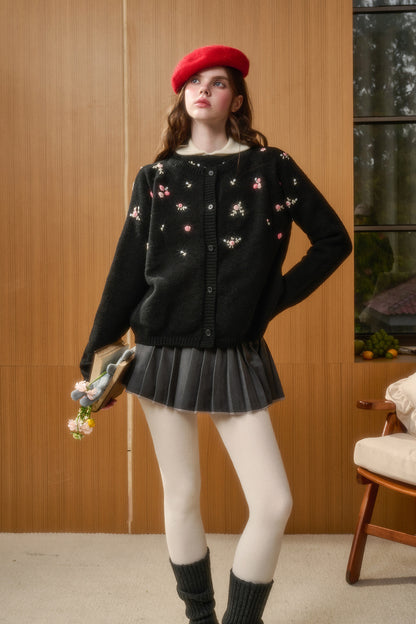 Cotton Blend Floral Embroidered Cardigan