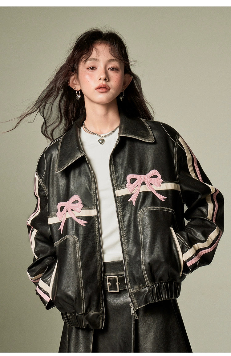 Bow Retro Leather Jacket