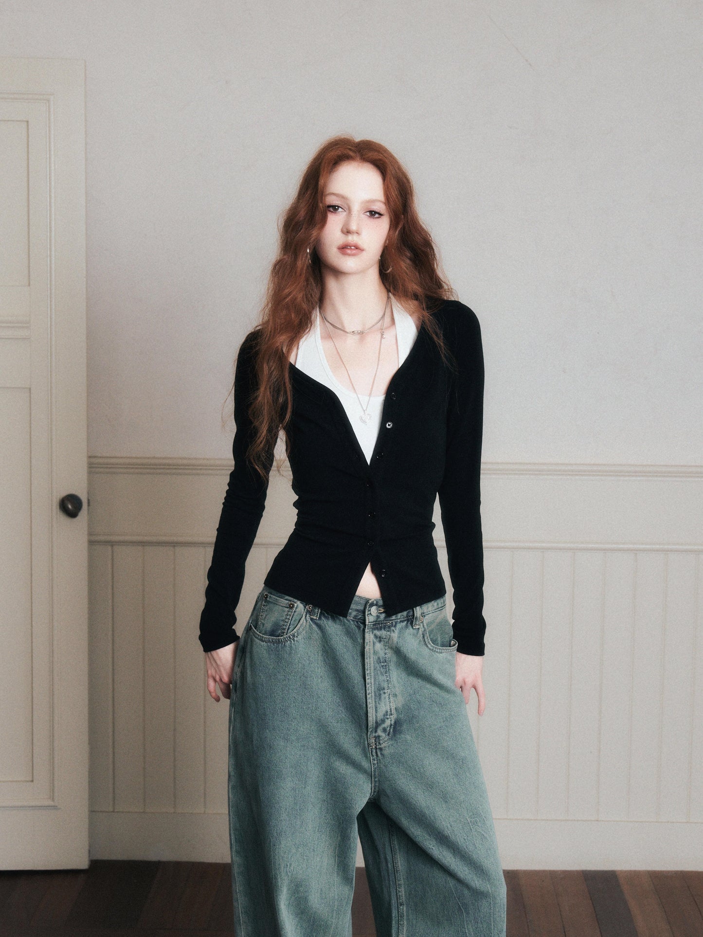 Fitted Button-Up Top With Halter Neck Top