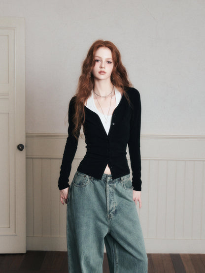 Fitted Button-Up Top With Halter Neck Top