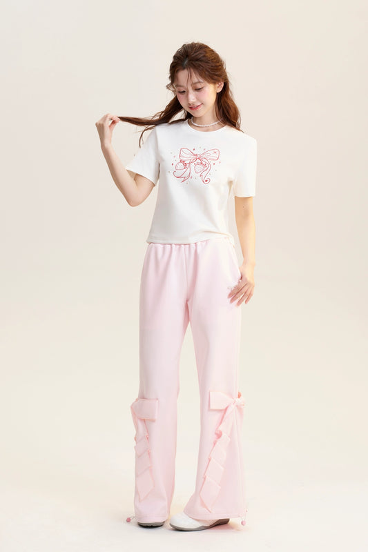 Elastic Waist Pants With Large Bow