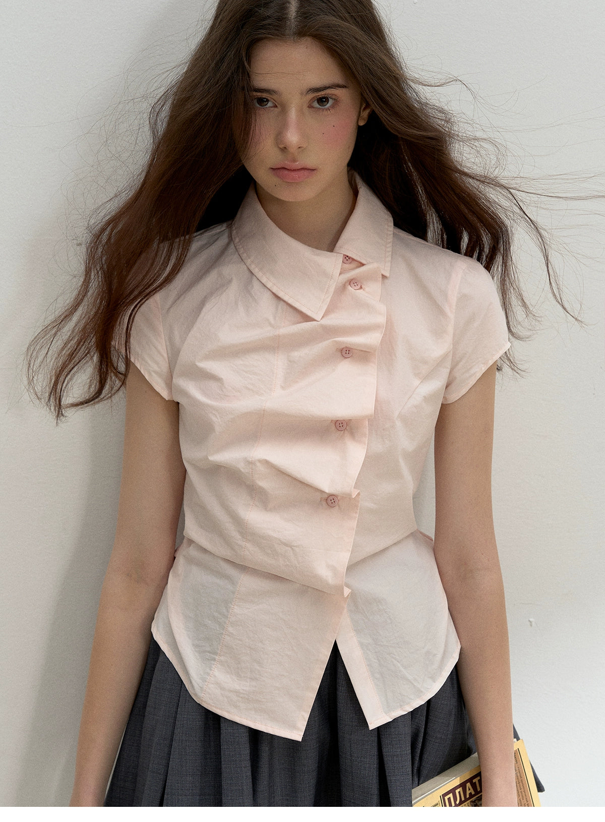 Asymmetric Blouse With Ruched Wavy Placket