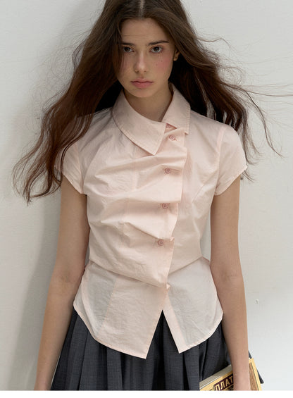 Asymmetric Blouse With Ruched Wavy Placket