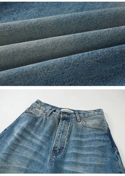 Vintage-Inspired Distressed Wide-Leg Jeans