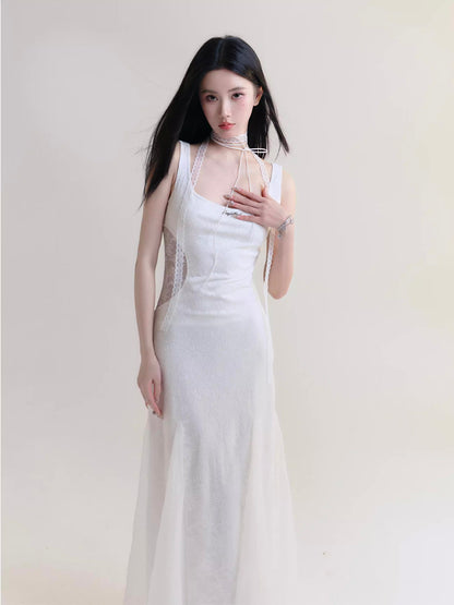 Lace Open Side Waist Fishtail Sleeveless Tight Dress