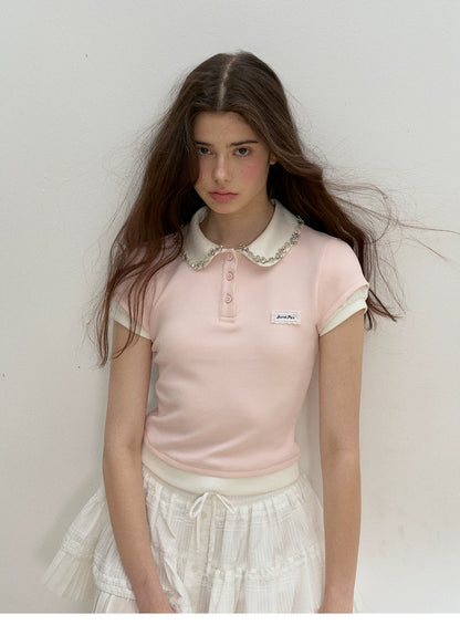 Bijou Collar Double Sleeve Polo