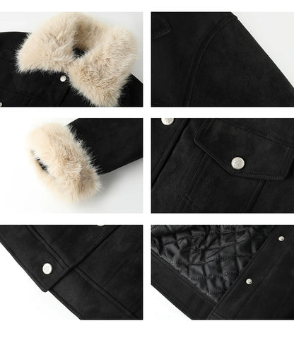 Faux Suede Jacket With Removable Fur Cuffs