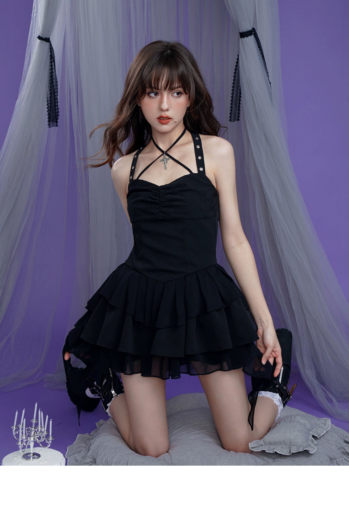 Punching Strap And Cross Strap Mini Dress With Shorts