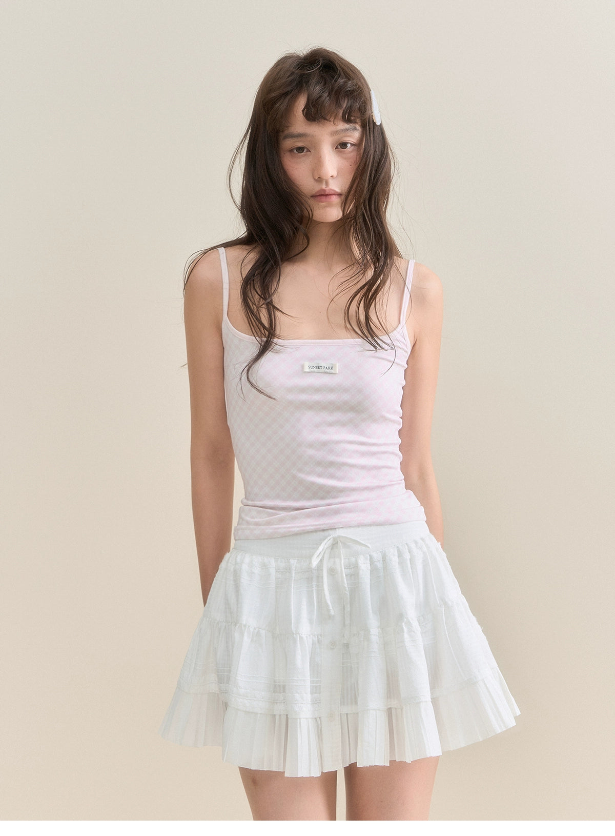 Button-Detailed Pleated Mini Skirt