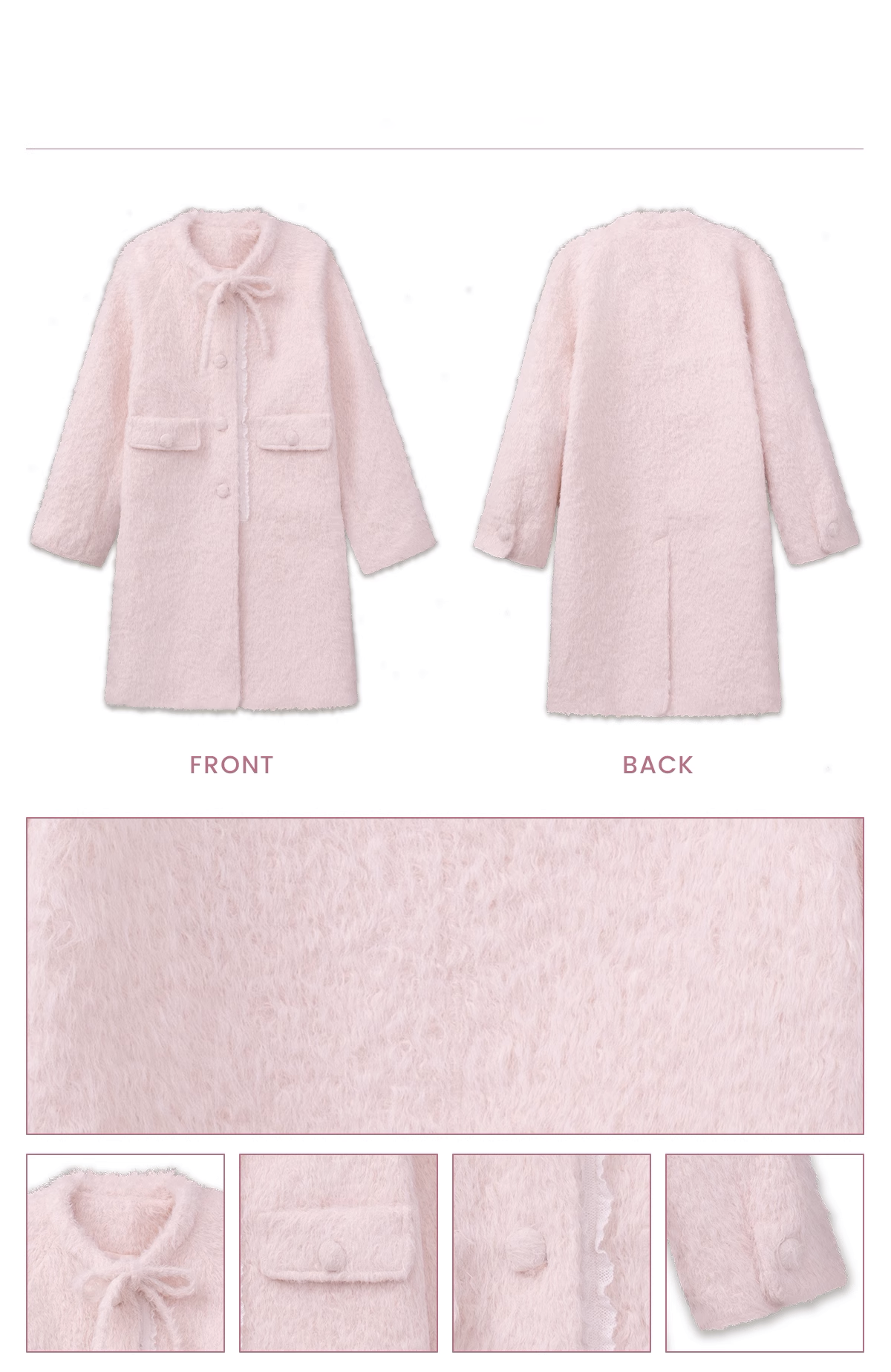 Lace-Trimmed Collarless Brushed Coat