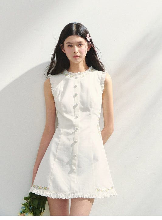 Sleeveless Floral A-Line Dress With Ruffles