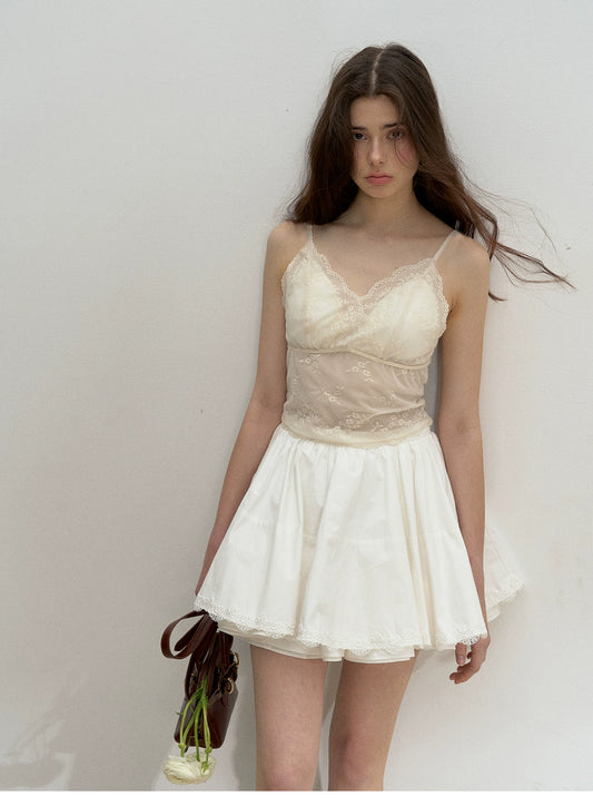 Sheer Lace Camisole With Embroidered Detail
