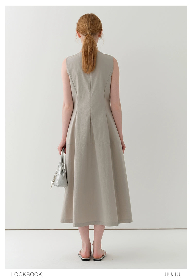 Structured Sleeveless Dress With Flared Hem